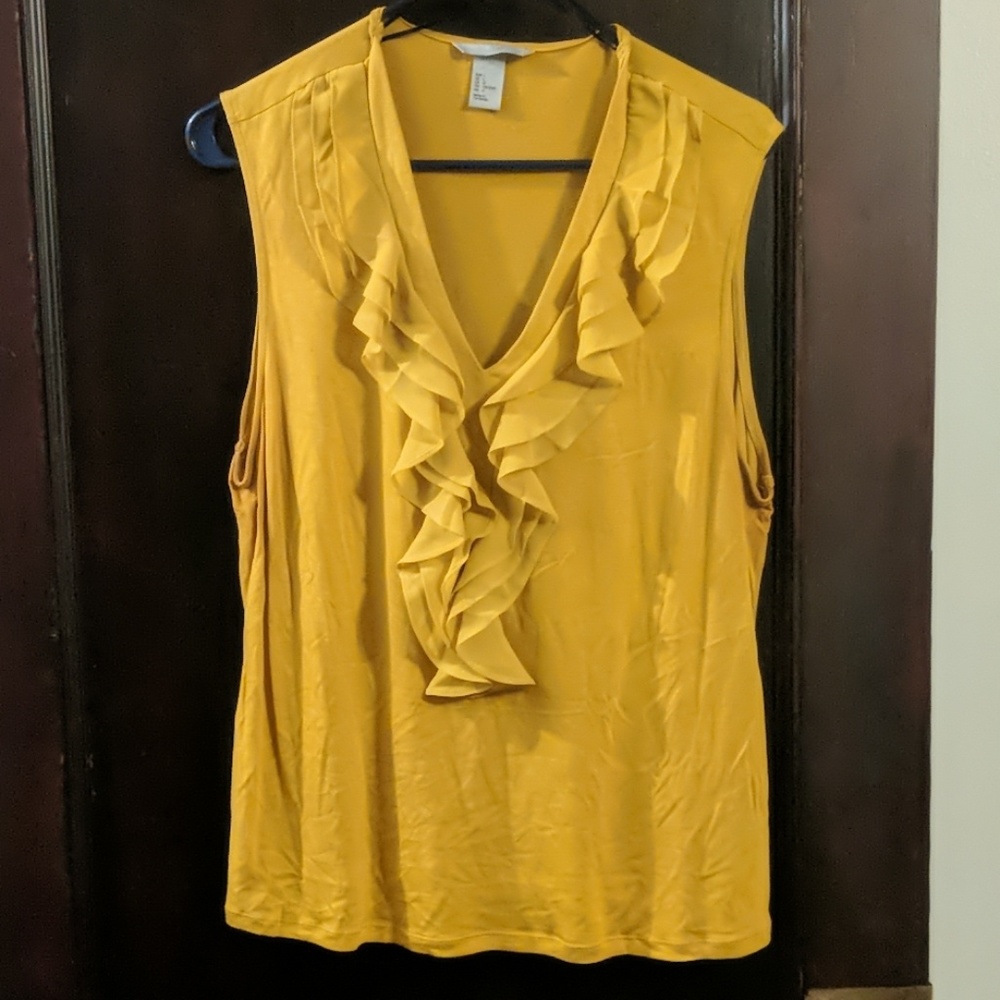 Golden ruffled v-neck sleeveless top
